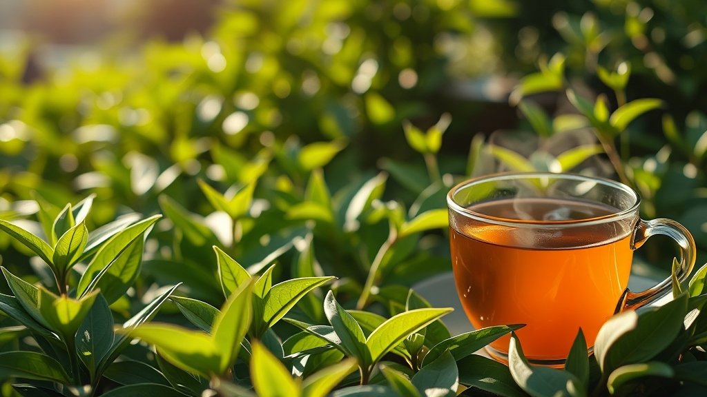 녹차의 효능: 항산화 효과와 L-테아닌 (realistic 스타일)