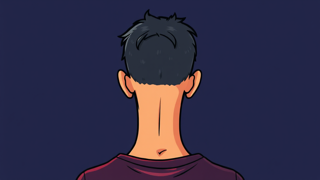 뒷목 통증의 주요 원인 (cartoon 스타일)