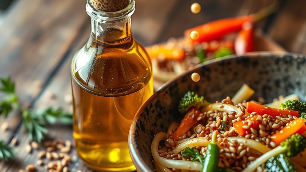 들기름 vs 참기름, 보관법은? (realistic 스타일)