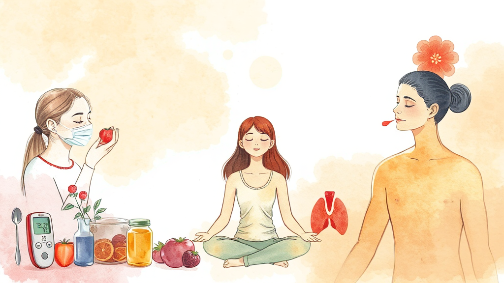 혈당, 갑상선 건강 위한 생활 습관 (watercolor 스타일)