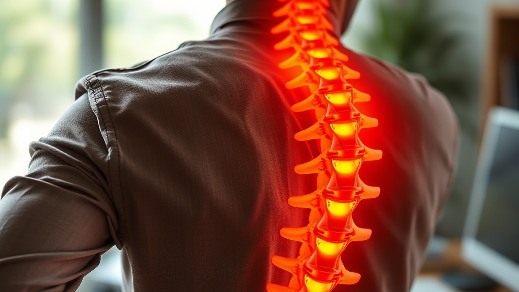 허리 디스크 원인과 증상 (realistic 스타일)