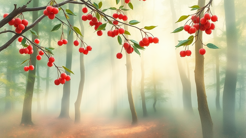 보리수의 효능: 기침 완화 및 가래 제거 (watercolor 스타일)