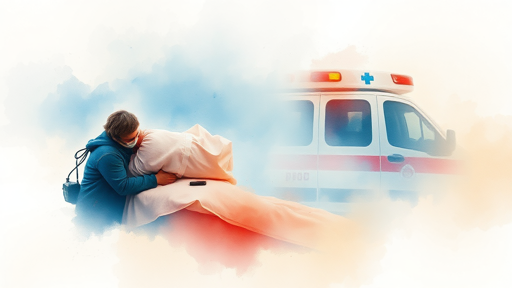 쇼크 발생 시 응급 대처 (watercolor 스타일)