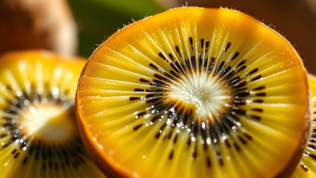 키위 종류별, 당뇨 효과 비교 (realistic 스타일)