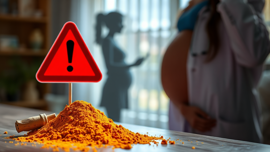 강황 섭취 시 주의사항 (realistic 스타일)