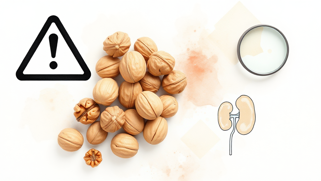 호두 섭취 시 주의사항 (watercolor 스타일)